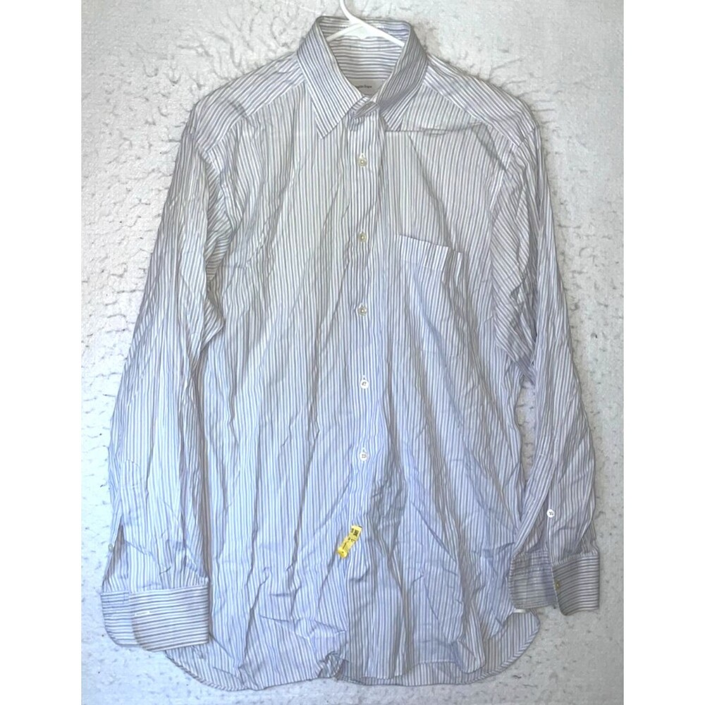 Ermenegildo Zegna Shirt Mens 15.5 Gray Striped Cotton Button Up 39 Comfort fit